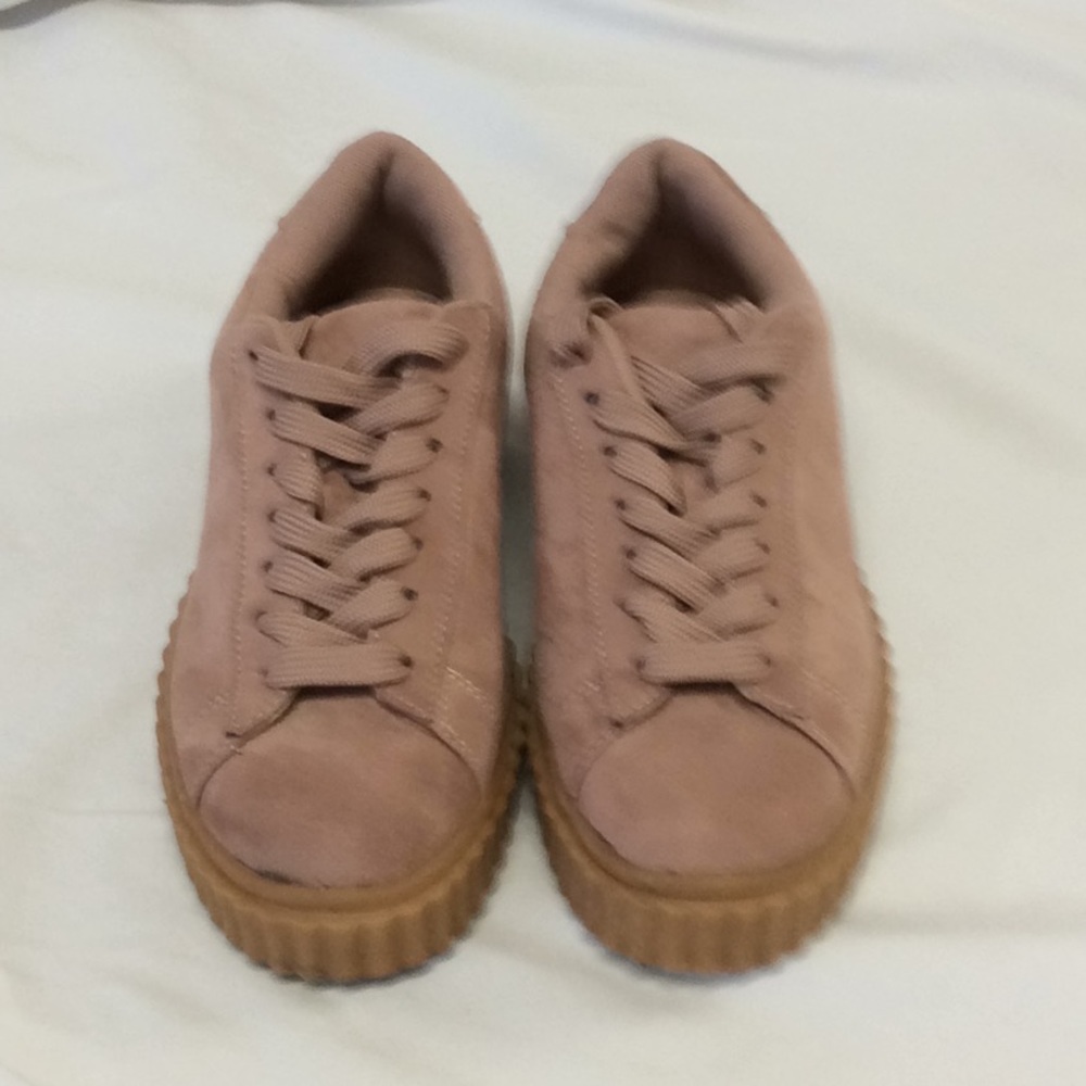 Pink faux suede lace up platform sneakers